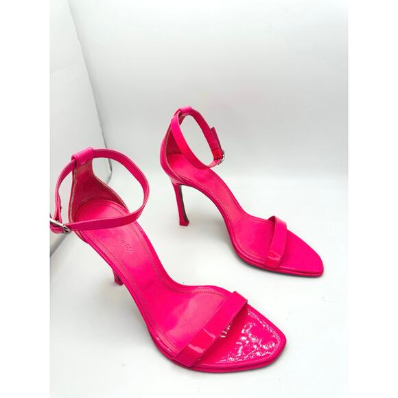 Amina Muaddi Kim Bubblegum Pink Patent Calf Leather Stiletto Strap Heels Size 39 - Picture 12 of 12
